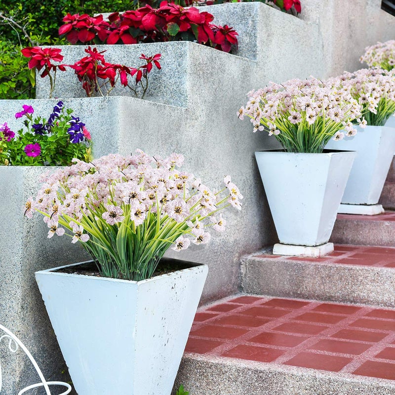 JEMONG 12 Bundles Artificial Flowers Outdoor UV Resistant Fake Flowers No Fade Plastic Plants Garden Porch Window Box Decorating (White) - Image 3